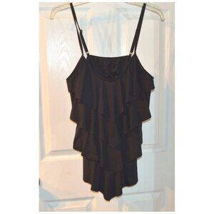 Cole of California Sleeveless Layered Lined Ruffled Blouse Shirt Top Sz L Black